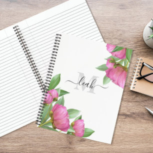Cuaderno Monograma Floral Elegante Bonito Pink Peony Flower