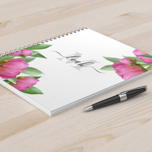 Cuaderno Monograma Floral Elegante Vintage Rosa Peonía Boni