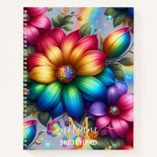Cuaderno Monograma Floral Flor de Arcoíris Femenina