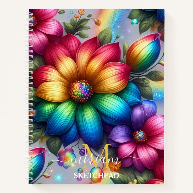 Cuaderno Monograma Floral Flor de Arcoíris Femenina (Anverso)