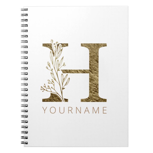 Cuaderno Monograma Floral H Elegante Foliage de Oro (Frente)