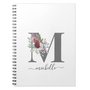 Cuaderno Monograma Floral Moderno de Inicial y Nombre