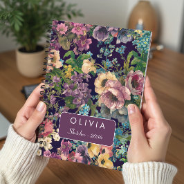 Cuaderno Monograma Floral Morado Negro Vintage
