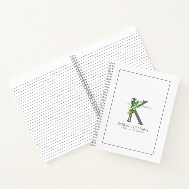 Cuaderno Monograma floral personalizable de Lilly blanca (Interior)