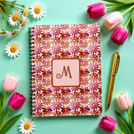 Cuaderno Monograma Floral Retro – Flores Rosas y Marrones