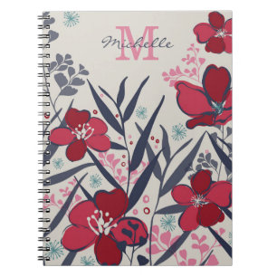 Cuaderno Monograma floral roja y rosa chic