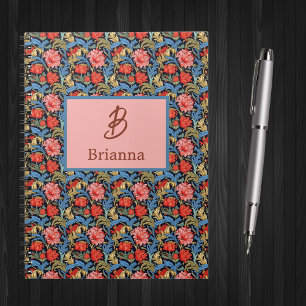 Cuaderno Monograma Floral Rosa Azul Estilo William Morris