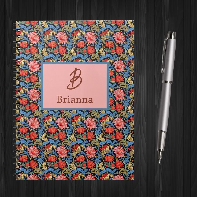 Cuaderno Monograma Floral Rosa Azul Estilo William Morris (Subido por el creador)