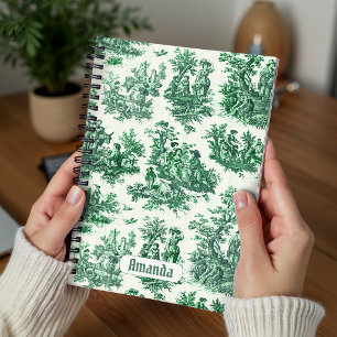 Cuaderno Monograma floral vintage verde toile jouy
