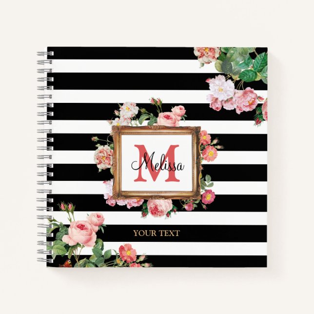 Cuaderno Monograma Floral y rayas antiguas de época (Anverso)