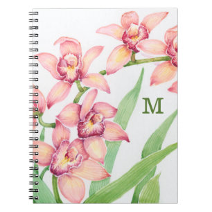 Cuaderno Monograma  Flores rosas acuarelas