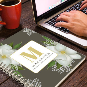 Cuaderno Monograma Frasco Frasco Simple Magnolia Blanca