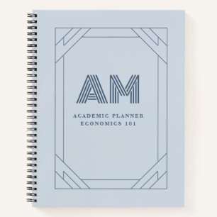 Cuaderno Monograma geométrico azul costero silenciado perso