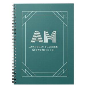 Cuaderno Monograma geométrico de alejandrita verde moderno