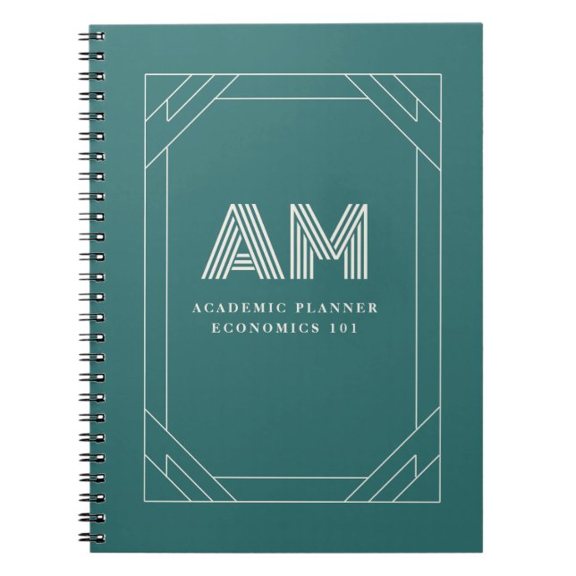 Cuaderno Monograma geométrico de alejandrita verde moderno (Frente)