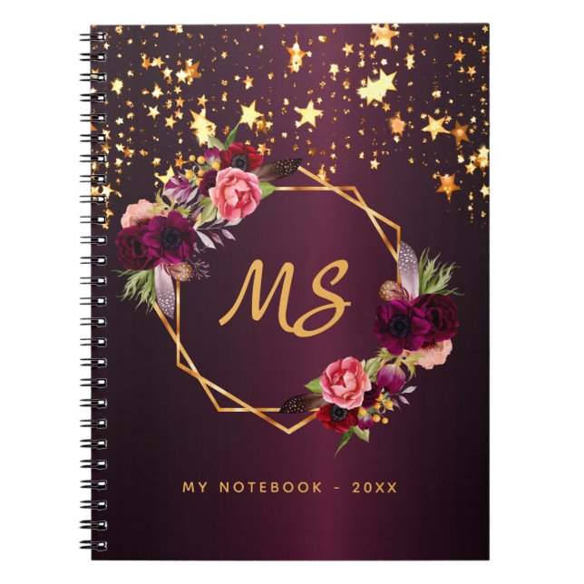 Cuaderno Monograma geométrico de estrellas de oro floral de (Frente)
