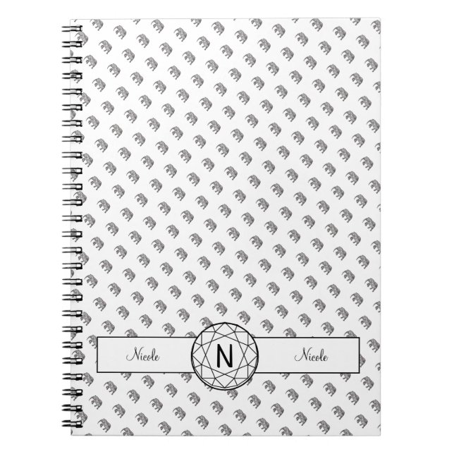 Cuaderno Monograma geométrico elefante negro y blanco (Frente)