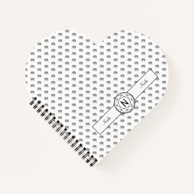 Cuaderno Monograma geométrico elefante negro y blanco (Anverso)