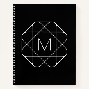 Cuaderno Monograma geométrico en blanco y negro