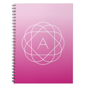 Cuaderno Monograma geométrico floral Ómbre sombreado rosa