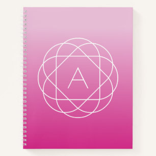 Cuaderno Monograma geométrico floral Ómbre sombreado rosa