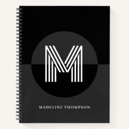 Cuaderno Monograma geométrico moderno chic negro blanco gri