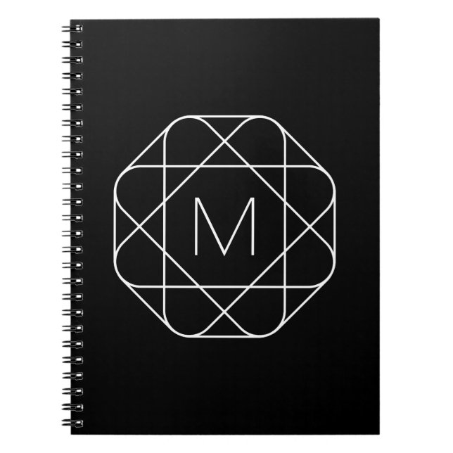 Cuaderno Monograma geométrico negro y blanco (Frente)