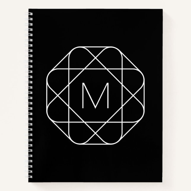 Cuaderno Monograma geométrico negro y blanco (Anverso)