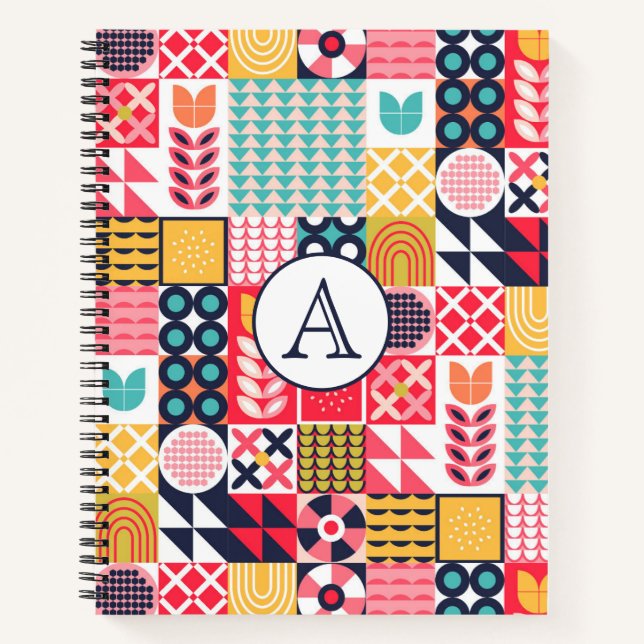 Cuaderno Monograma geométrico retro (Anverso)