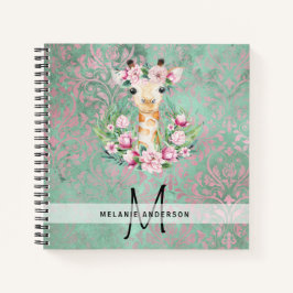 Cuaderno Monograma GIRAFFE Boho Flores Bonito Girly Moderno