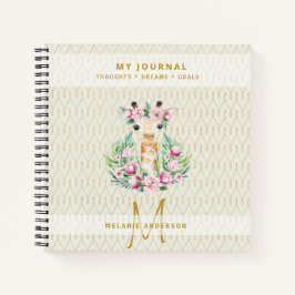 Cuaderno Monograma GIRAFFE Boho Flores Bonito Girly Moderno
