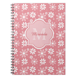 Cuaderno Monograma Girly Flores De Marea Rosa Cuta Con Nomb