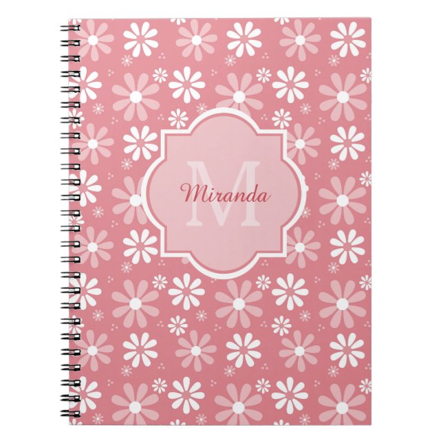Cuaderno Monograma Girly Flores De Marea Rosa Cuta Con Nomb (Frente)