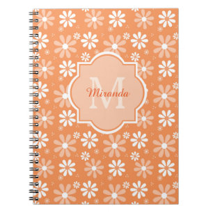 Cuaderno Monograma Girly Naranja lindo flores de margarita