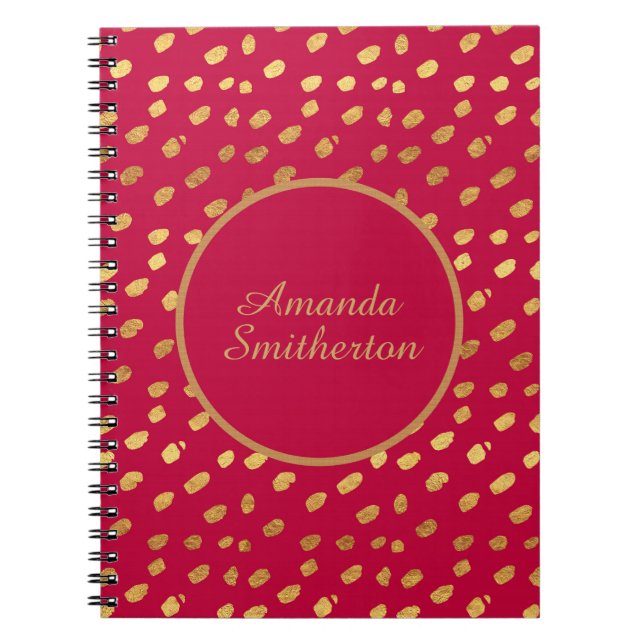 Cuaderno Monograma Glamoroso de Oro Rojo Personalizado (Frente)