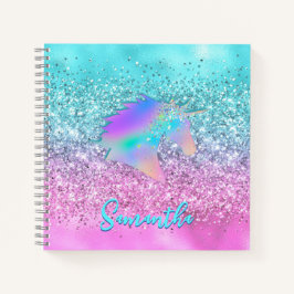 Cuaderno Monograma glamour brillo unicornio rosa Chic Aqua