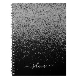 Cuaderno Monograma Glitter Plateado Negro Femenino