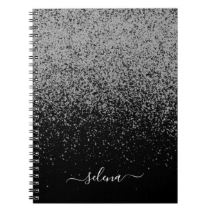 Cuaderno Monograma Glitter Plateado Negro Femenino