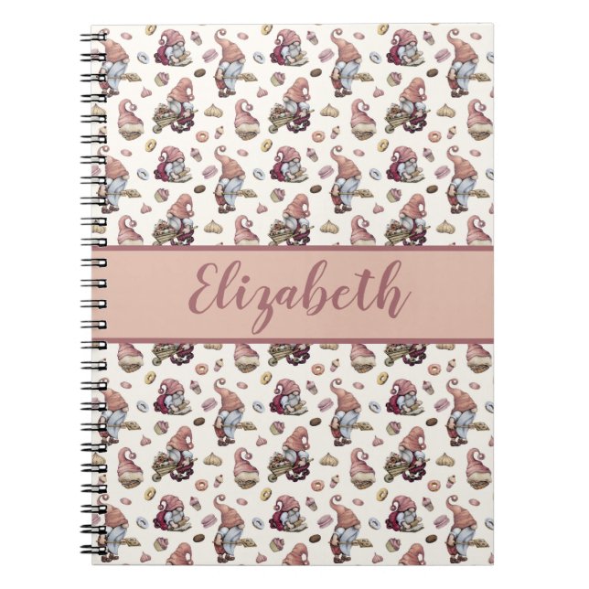 Cuaderno Monograma Gnomes Hacer Pasteles Donuts Guión Rosa (Frente)