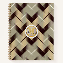 Cuaderno Monograma Gold personalizado Gray Tartan Plaid