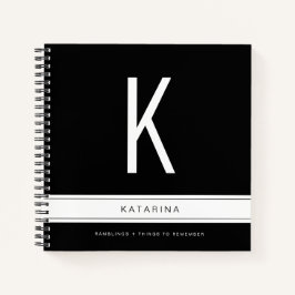 Cuaderno Monograma grande negro y blanco moderno inicial
