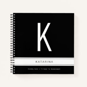 Cuaderno Monograma grande negro y blanco moderno inicial