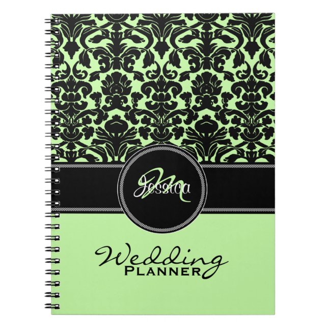 Cuaderno Monograma Green Black Damask Planner (Frente)