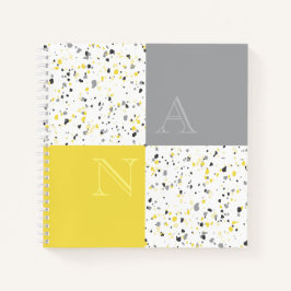Cuaderno Monograma gris amarillo moderno Terrazzo