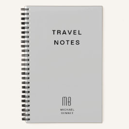 Cuaderno Monograma gris moderno de viaje