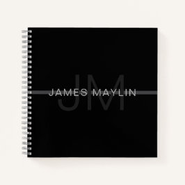 Cuaderno Monograma Gris Oscuro, Nombre y Raya Geométrica