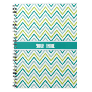 Cuaderno Monograma gris verde verde azulado del zigzag de
