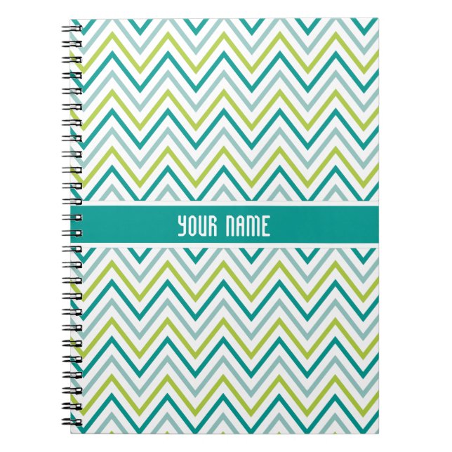 Cuaderno Monograma gris verde verde azulado del zigzag de (Frente)