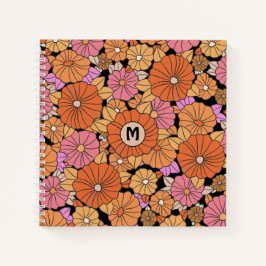 Cuaderno Monograma Groovy de la era Hippie Flower Power de 