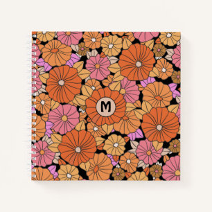 Cuaderno Monograma Groovy de la era Hippie Flower Power de 